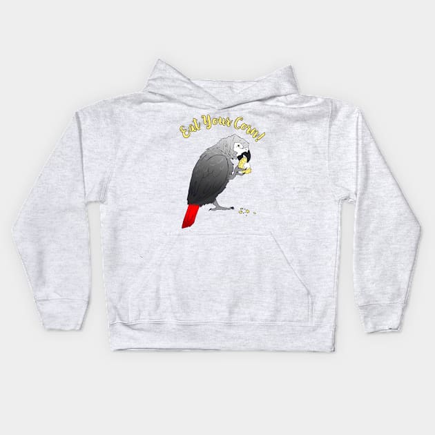 African Grey Parrot eating Corn Kids Hoodie by Einstein Parrot